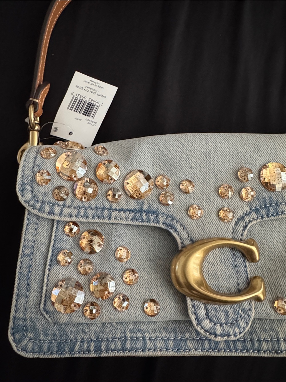 Coach Denim Shoulder Bag with Gold Crystal Embellishments - Picture 2 of 4